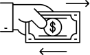 A stylized icon of cash changing hands.